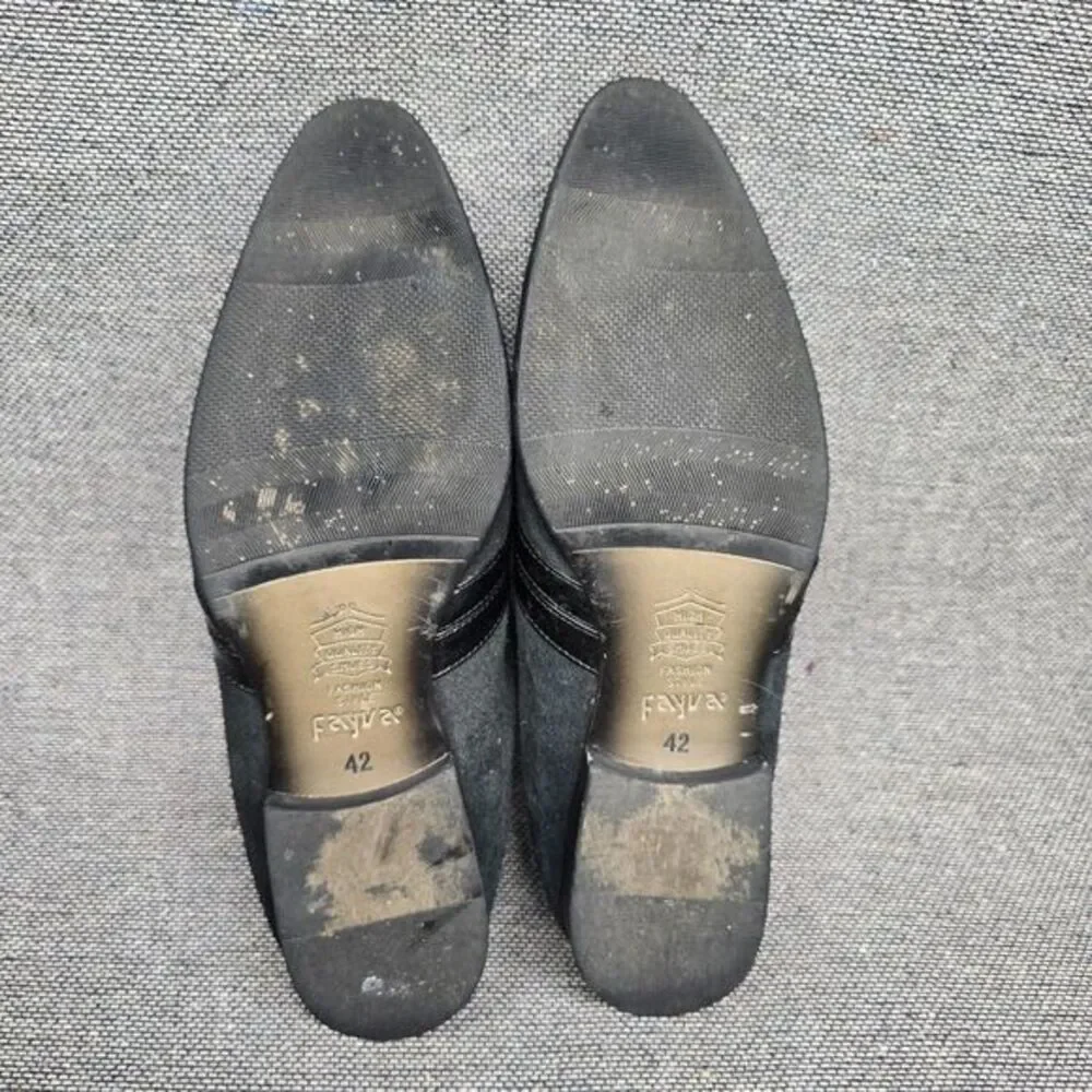 Vintage Fayva Men's Suede‎ Loafers Black Slip-On Handmade Dress Shoes 9 (EU 42)